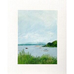 8x10 Maine Original Oil Painting Seascape Sailboats Nautical New England Signed